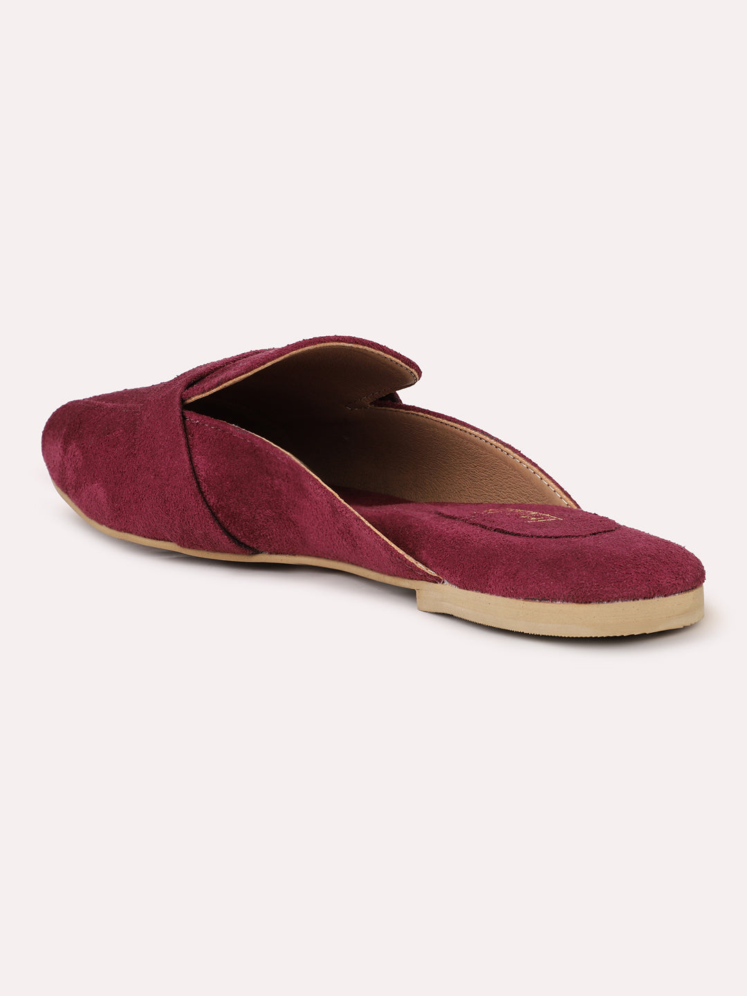 Womens Maroon Casual Solid Pointed Mules