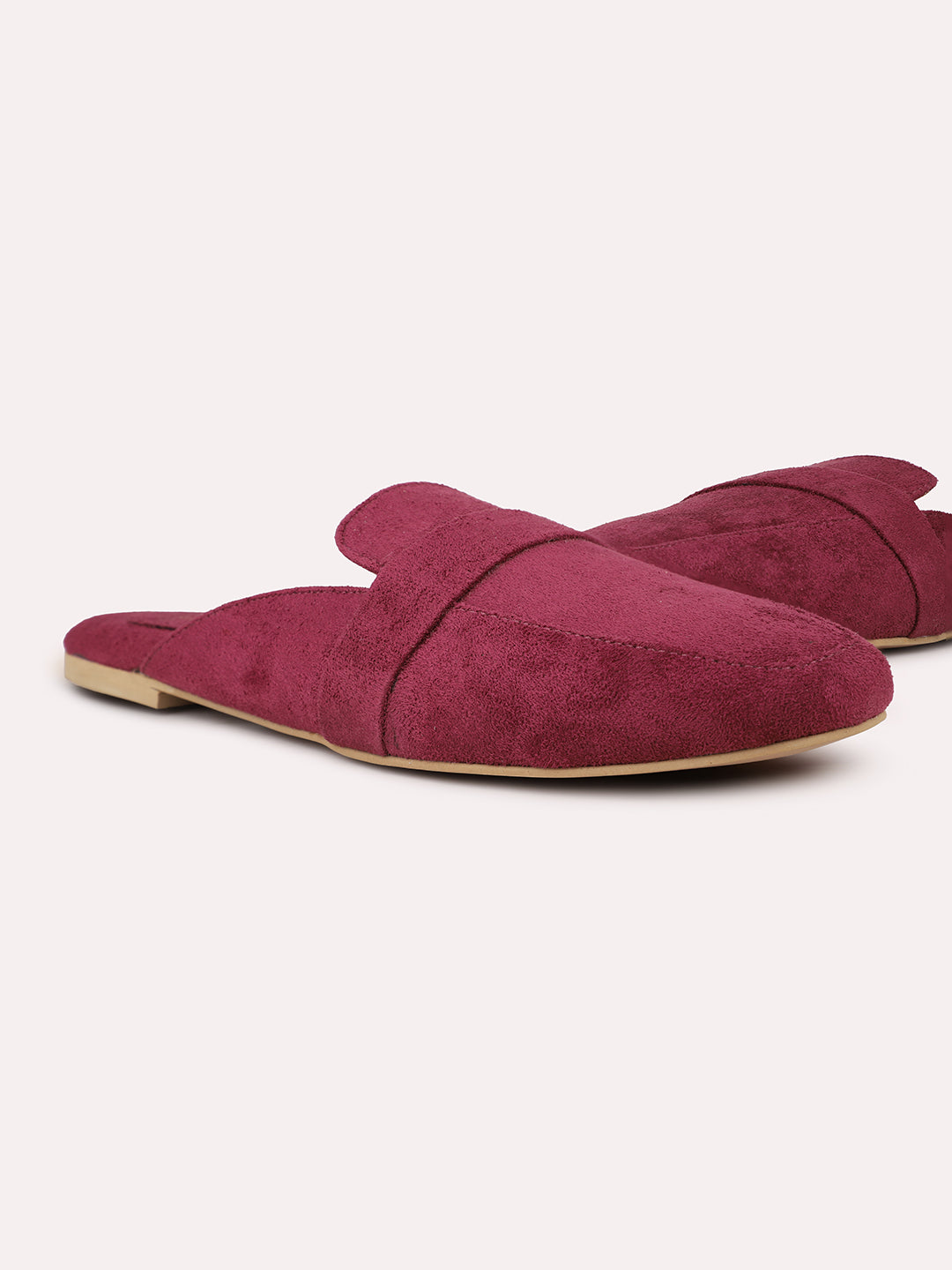 Womens Maroon Casual Solid Pointed Mules