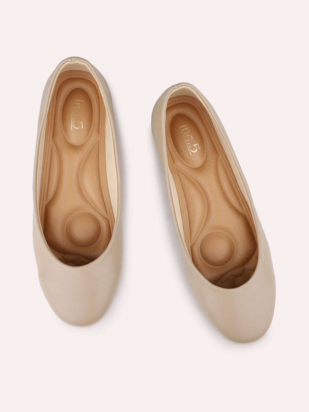 Womens Beige Casual Solid Round Toe Slip on Ballerina