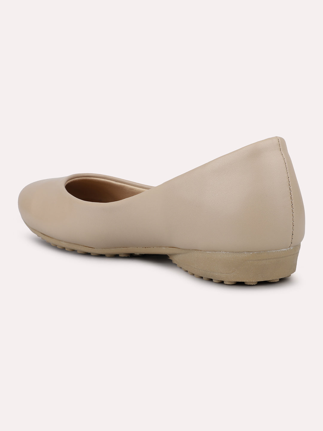 Womens Beige Casual Solid Round Toe Slip on Ballerina