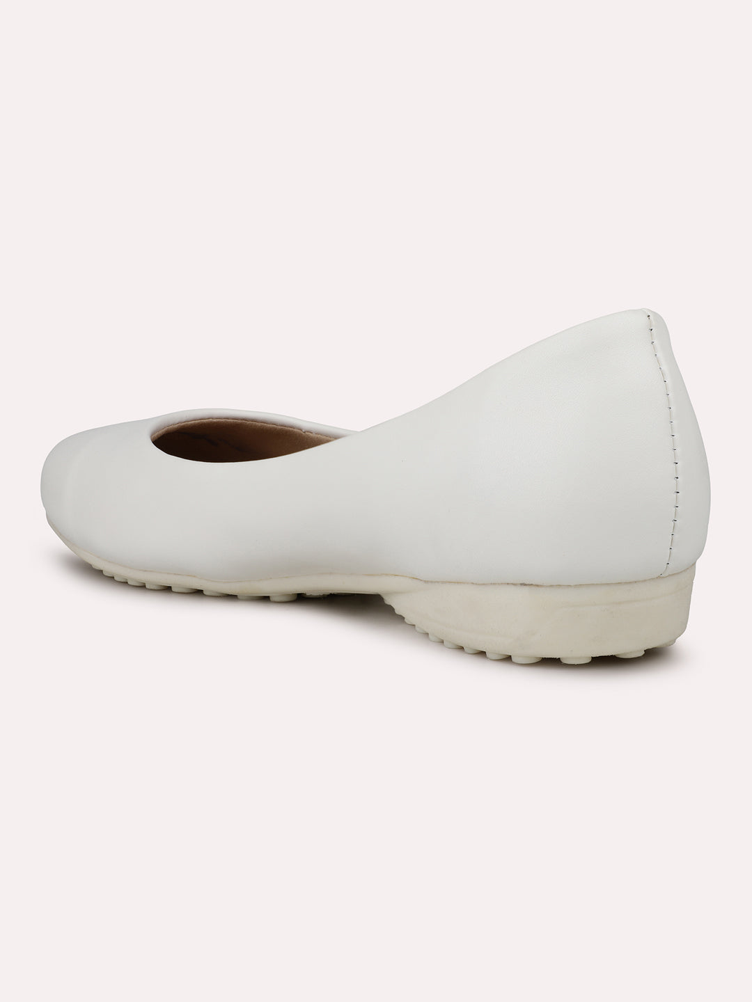 Womens White Casual Solid Round Toe Slip on Ballerina