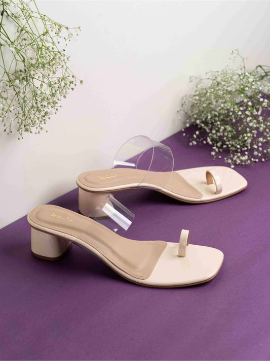 Womens Beige Party Wear Transparent Square Heels