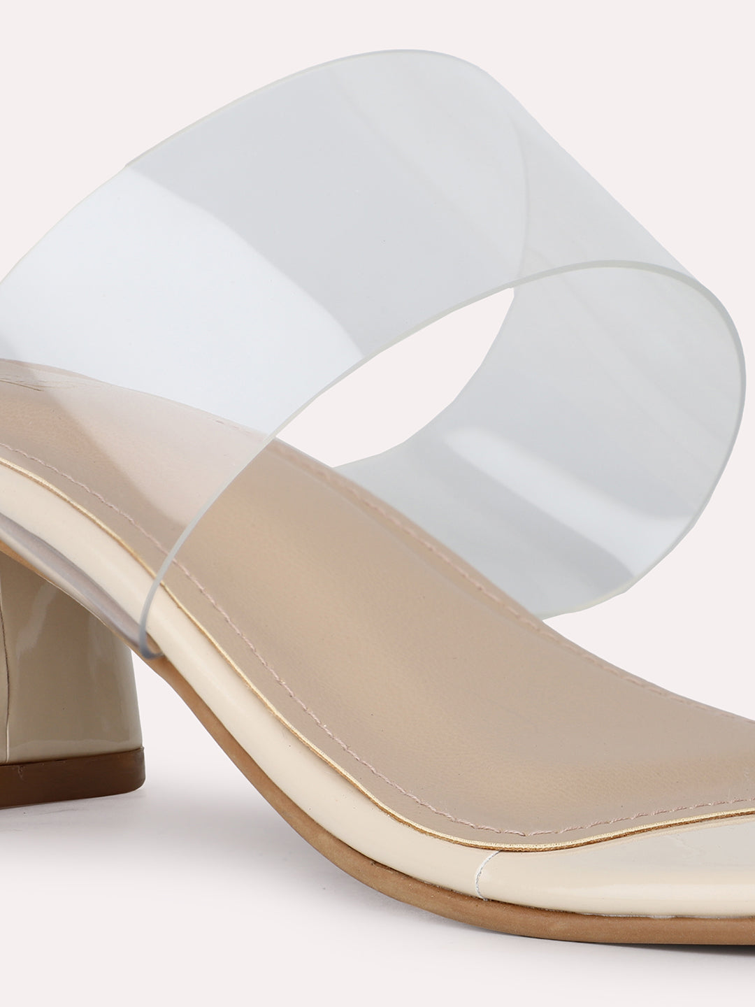 Womens Beige Party Wear Transparent Square Heels