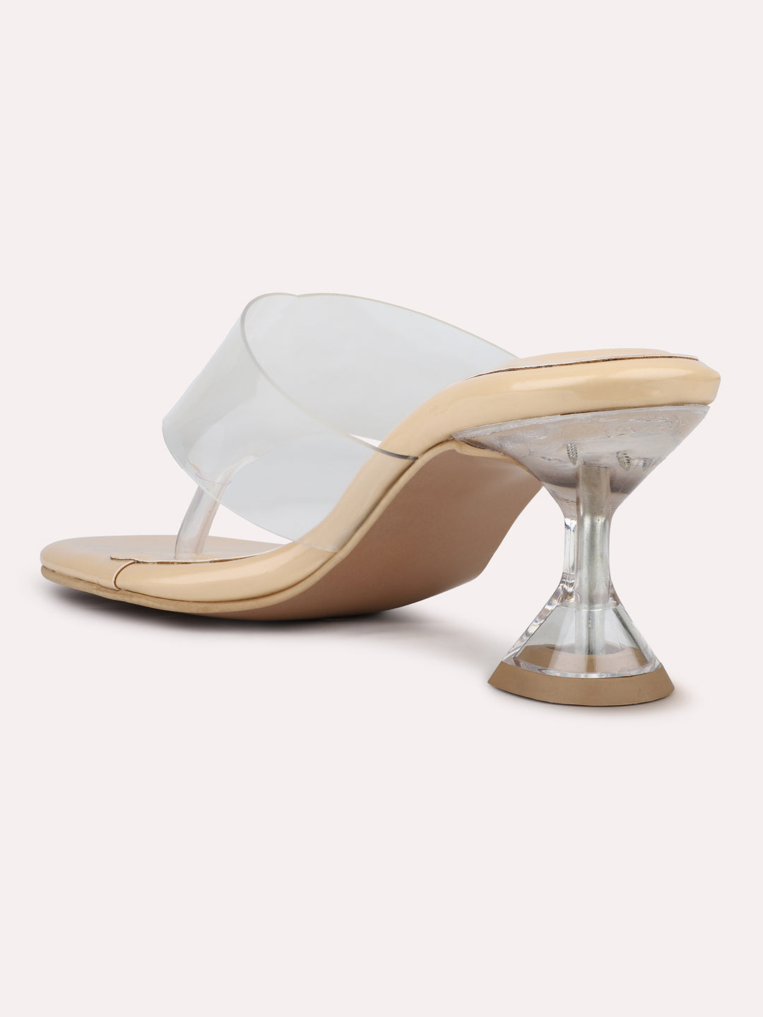 Womens Beige Party Wear Transparent Kitten Heels