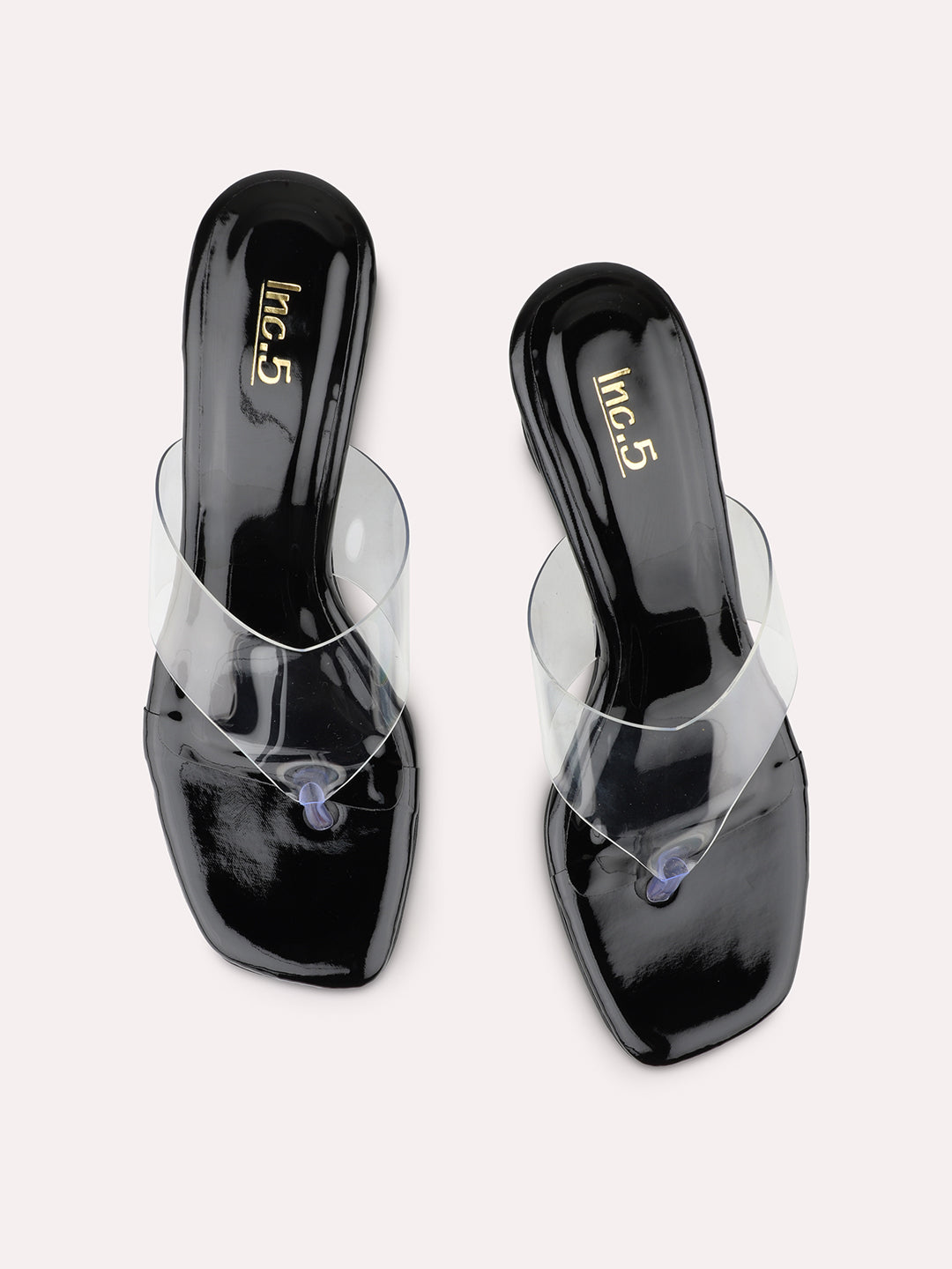 Womens Black Party Wear Transparent Kitten Heels