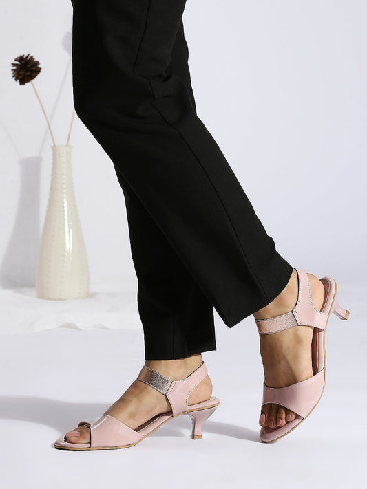 Womens Peach Party Wear Solid Round Toe Heels