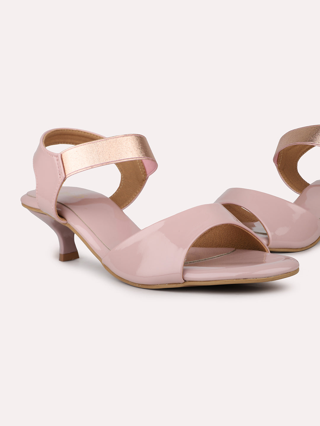 Womens Peach Party Wear Solid Round Toe Heels