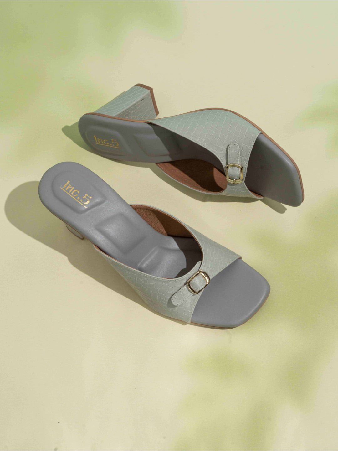 Womens Grey Ethnic Solid Square Heels