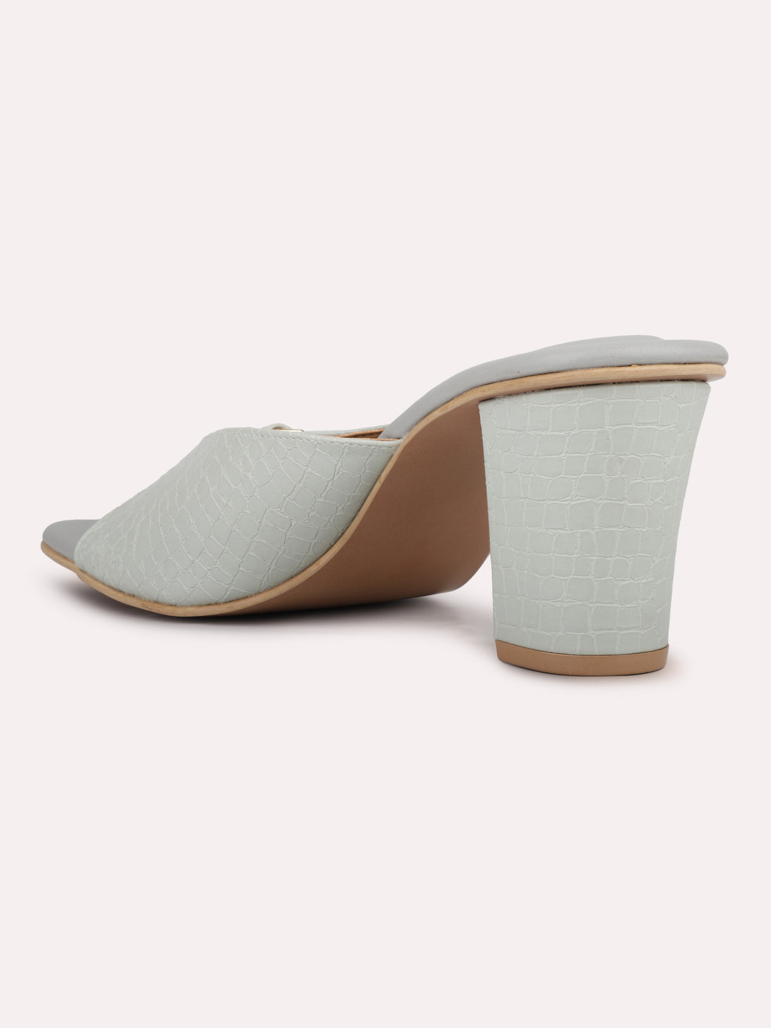 Womens Grey Ethnic Solid Square Heels