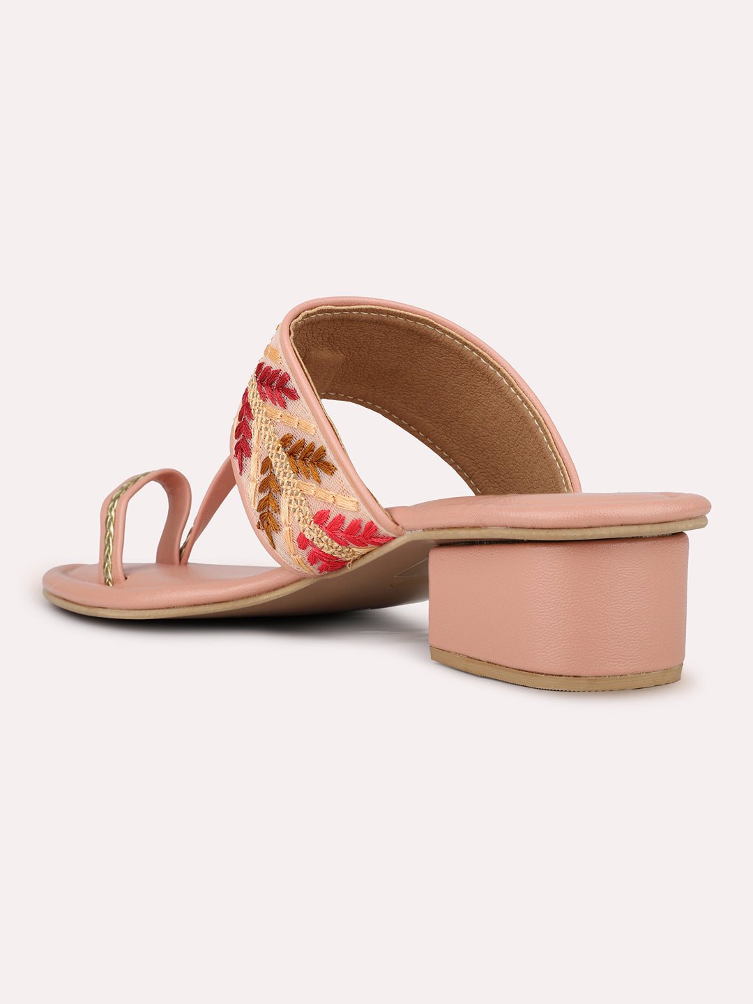 Womens Peach Ethnic Embellished Block Heels