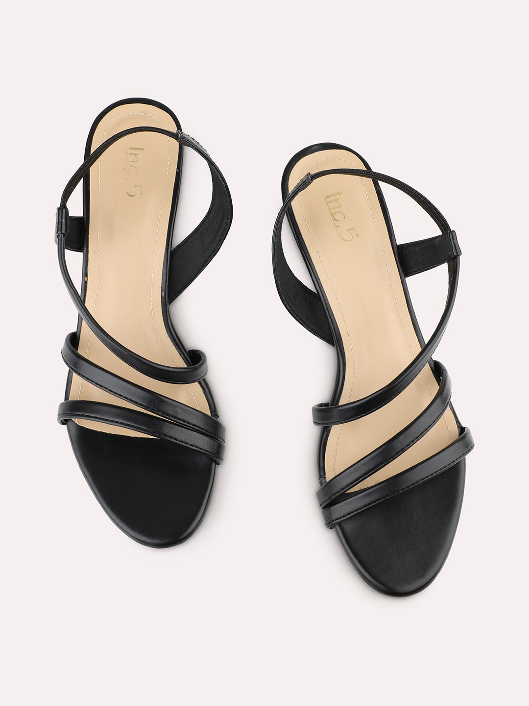 Womens Black Party Wear Striped Round Toe Heels