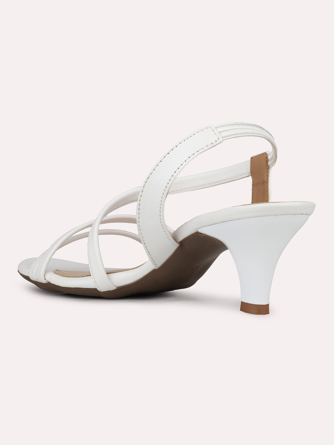 Womens White Party Wear Striped Round Toe Heels