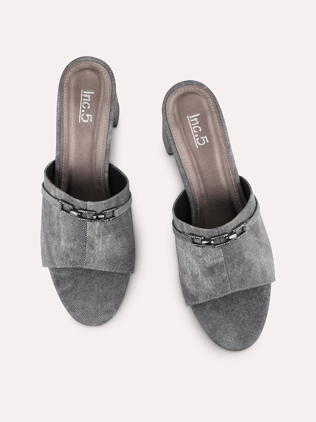 Womens Grey Party Wear Solid Square Heels