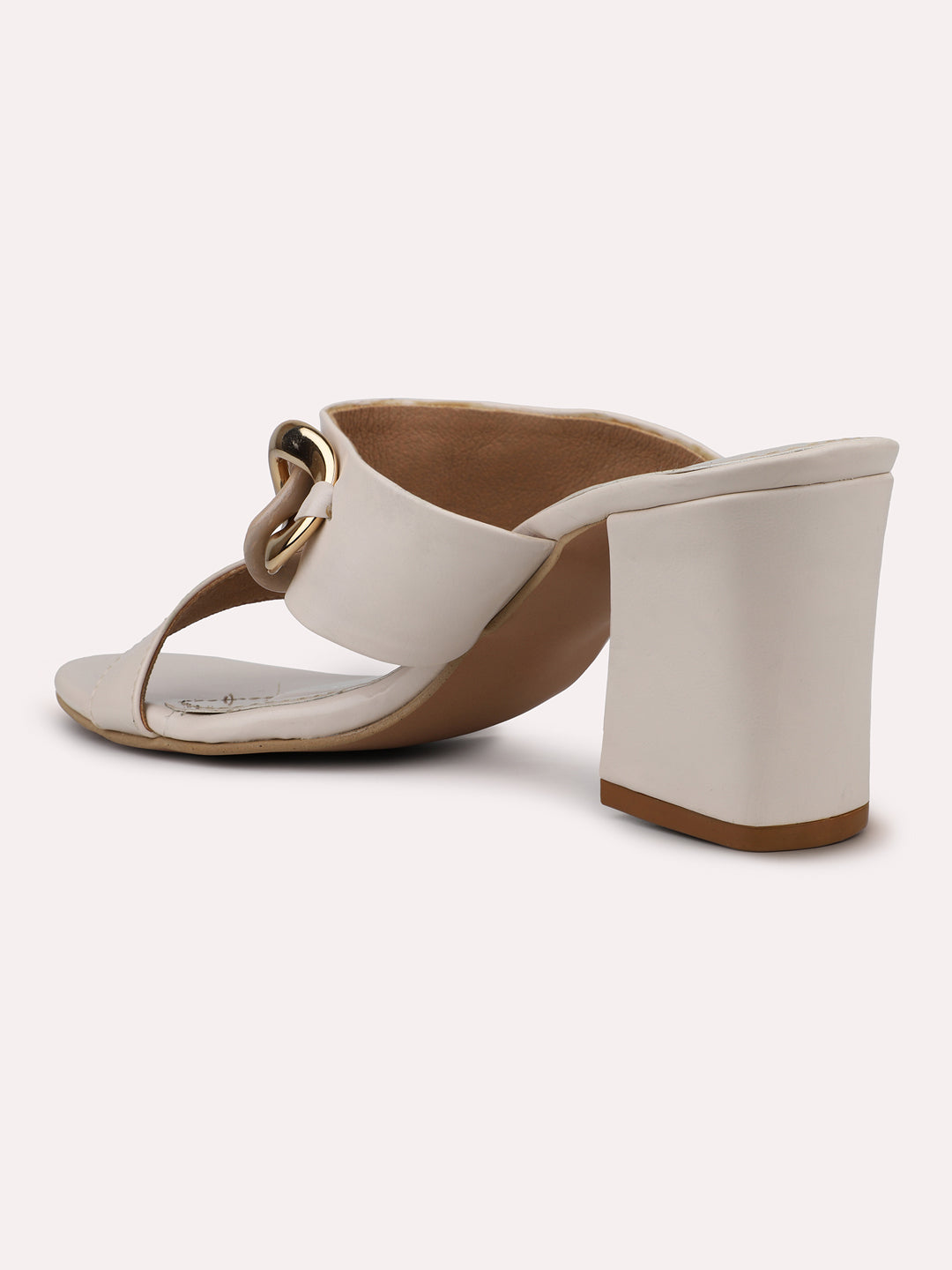 Womens Beige Party Wear Solid Square Heels