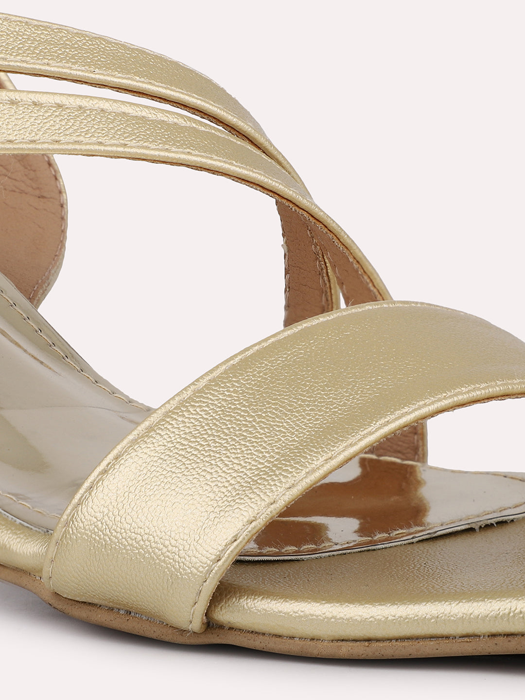 Womens Gold Party Wear Solid Square Heels