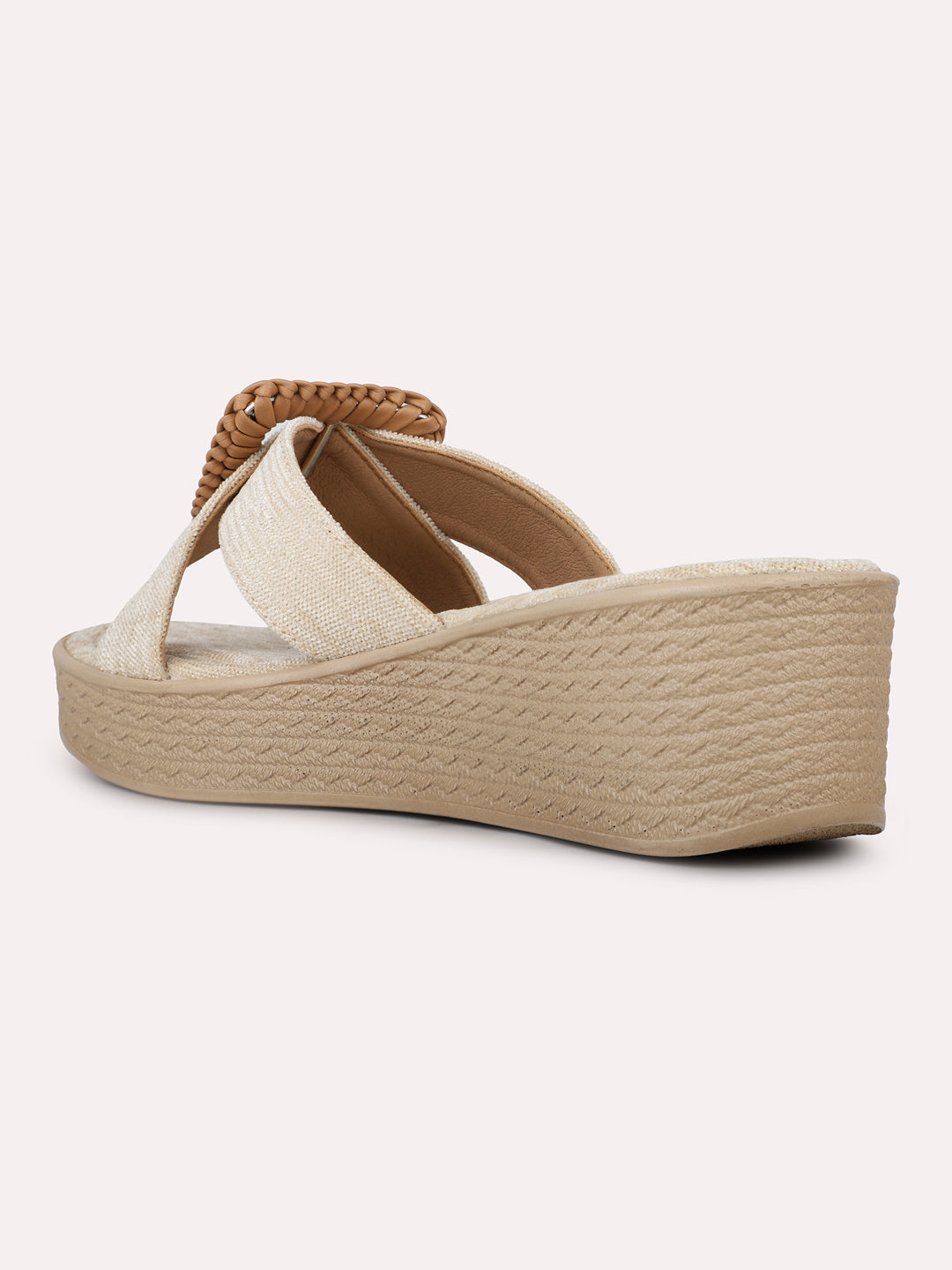 Womens Beige Casual Solid Round Toe Wedge Heels