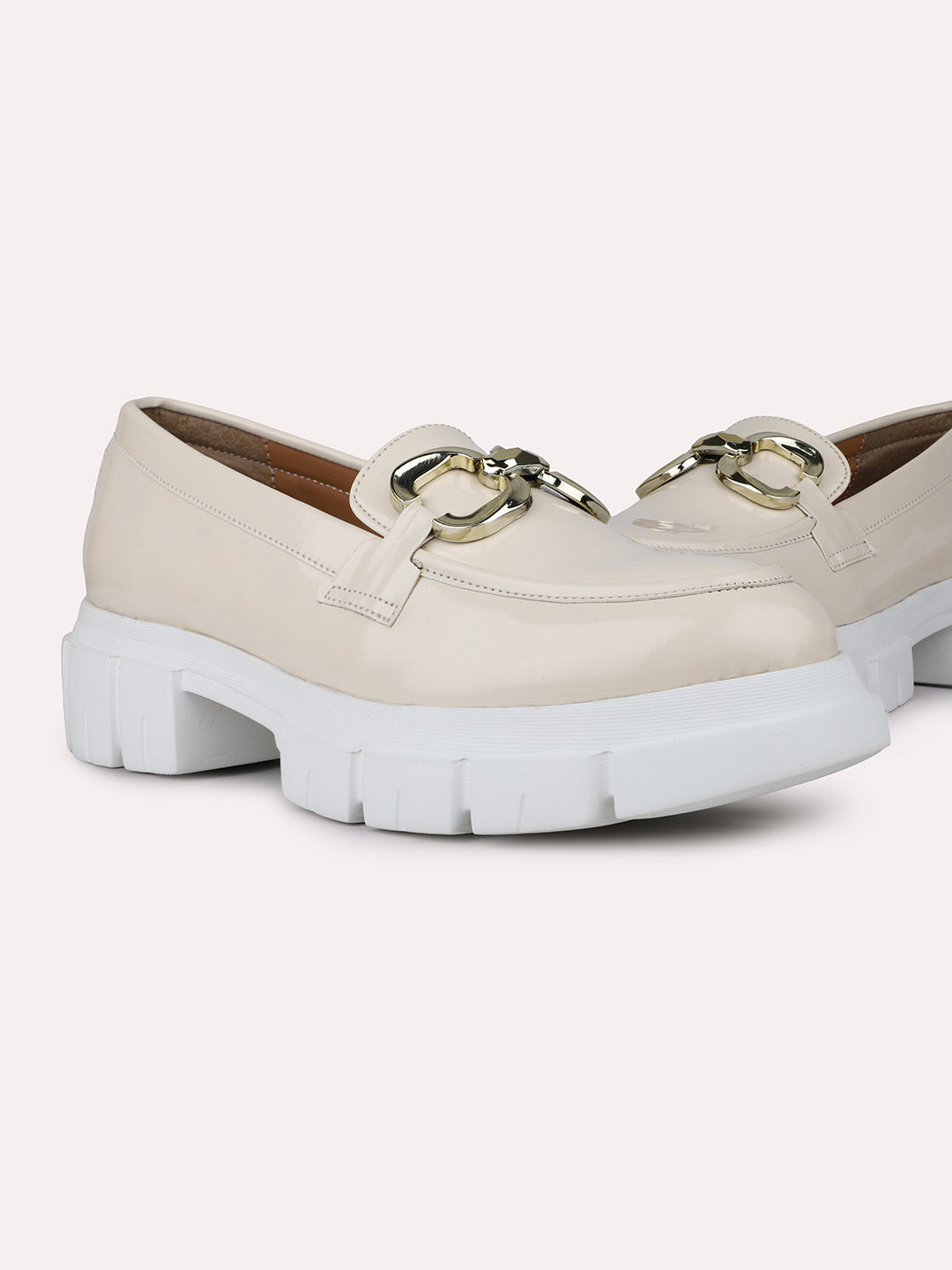 Womens Beige Smart Casual Solid Chunky loafers