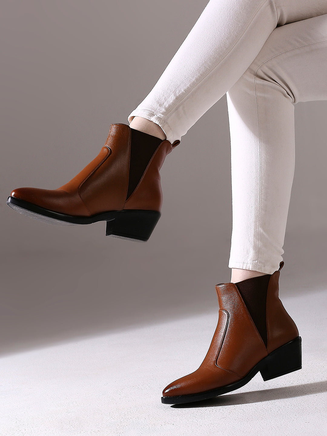 Womens Tan Casual Solid Pointed Toe Ankle Boots