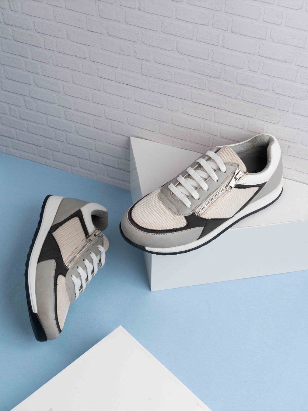 Womens Grey Casual Solid Laceup Sneakers