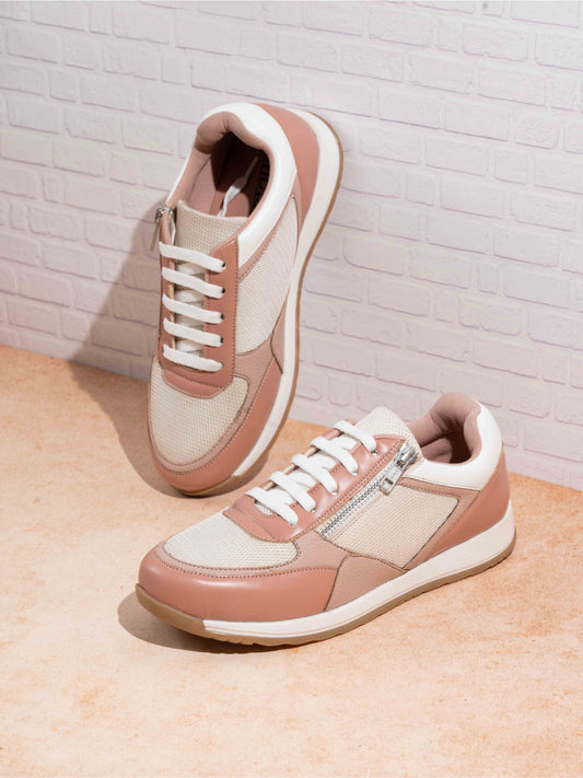 Womens Peach Casual Solid Laceup Sneakers