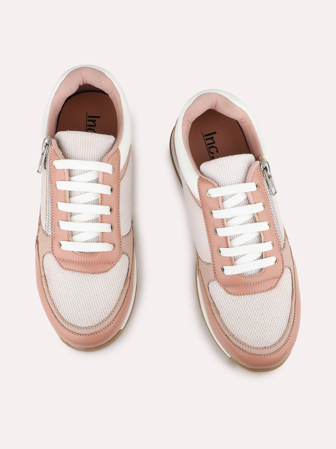 Womens Peach Casual Solid Laceup Sneakers