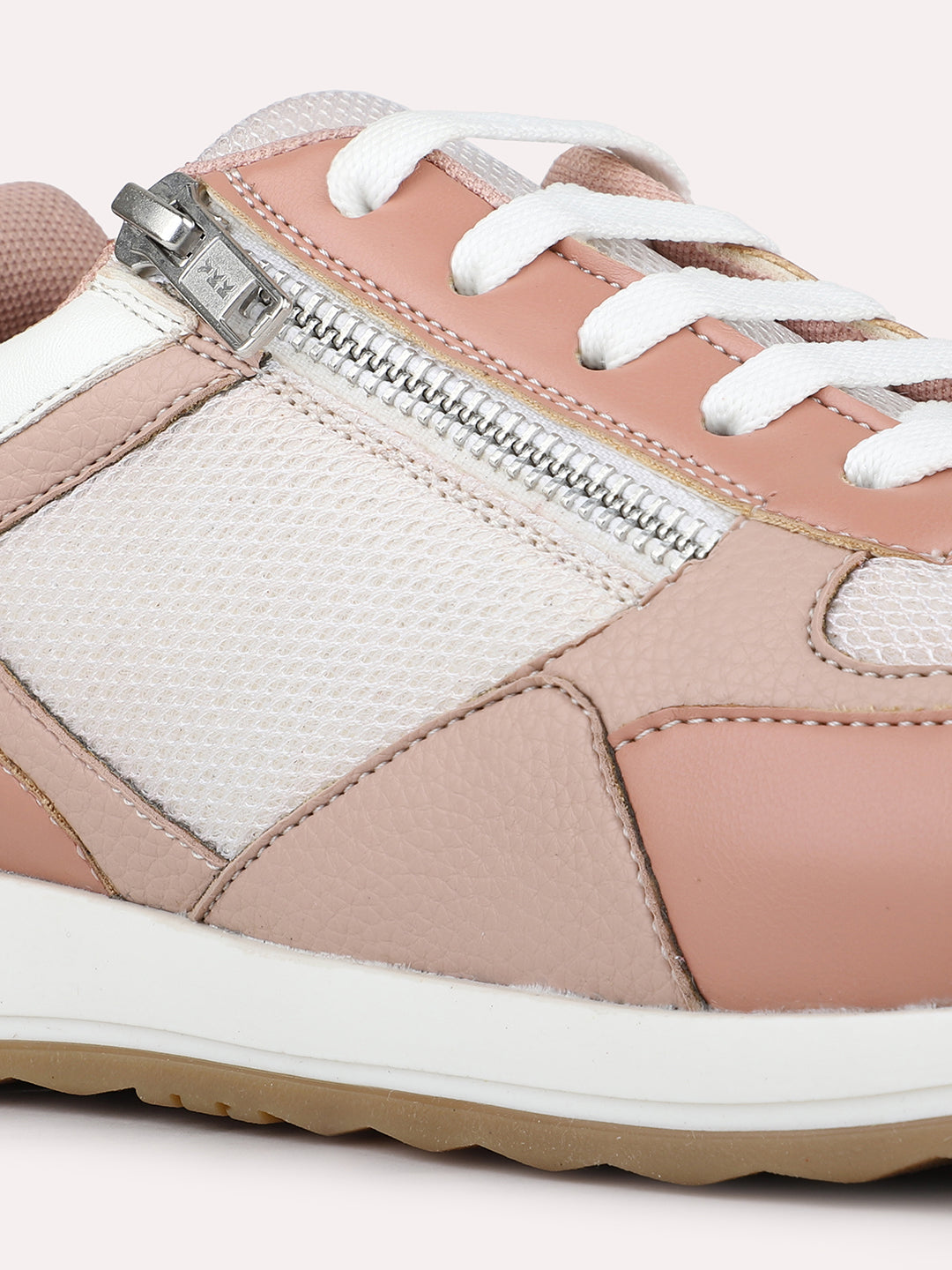 Womens Peach Casual Solid Laceup Sneakers