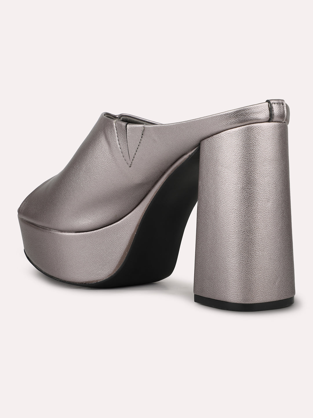 Womens Pewter Party Wear Solid Round Toe Heels