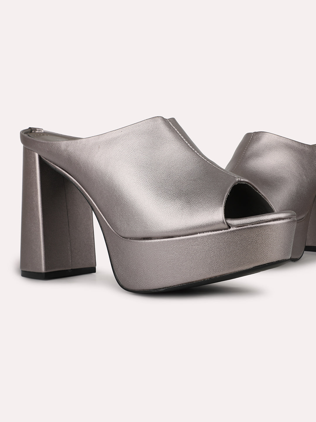 Womens Pewter Party Wear Solid Round Toe Heels