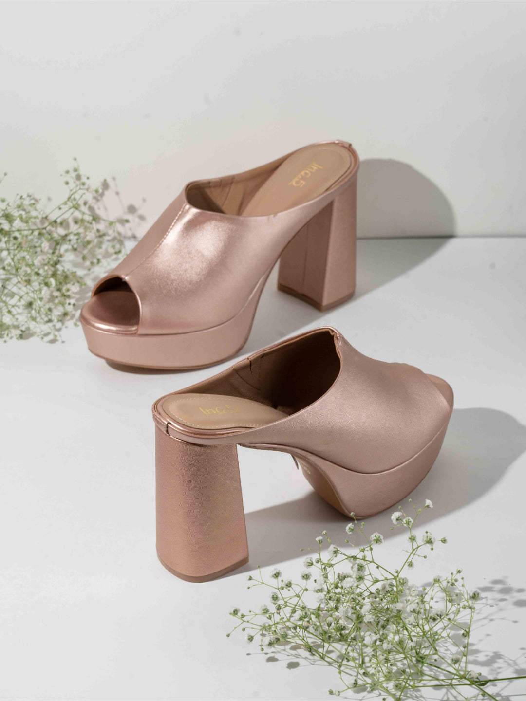 Womens Rose Gold Party Wear Solid Round Toe Heels