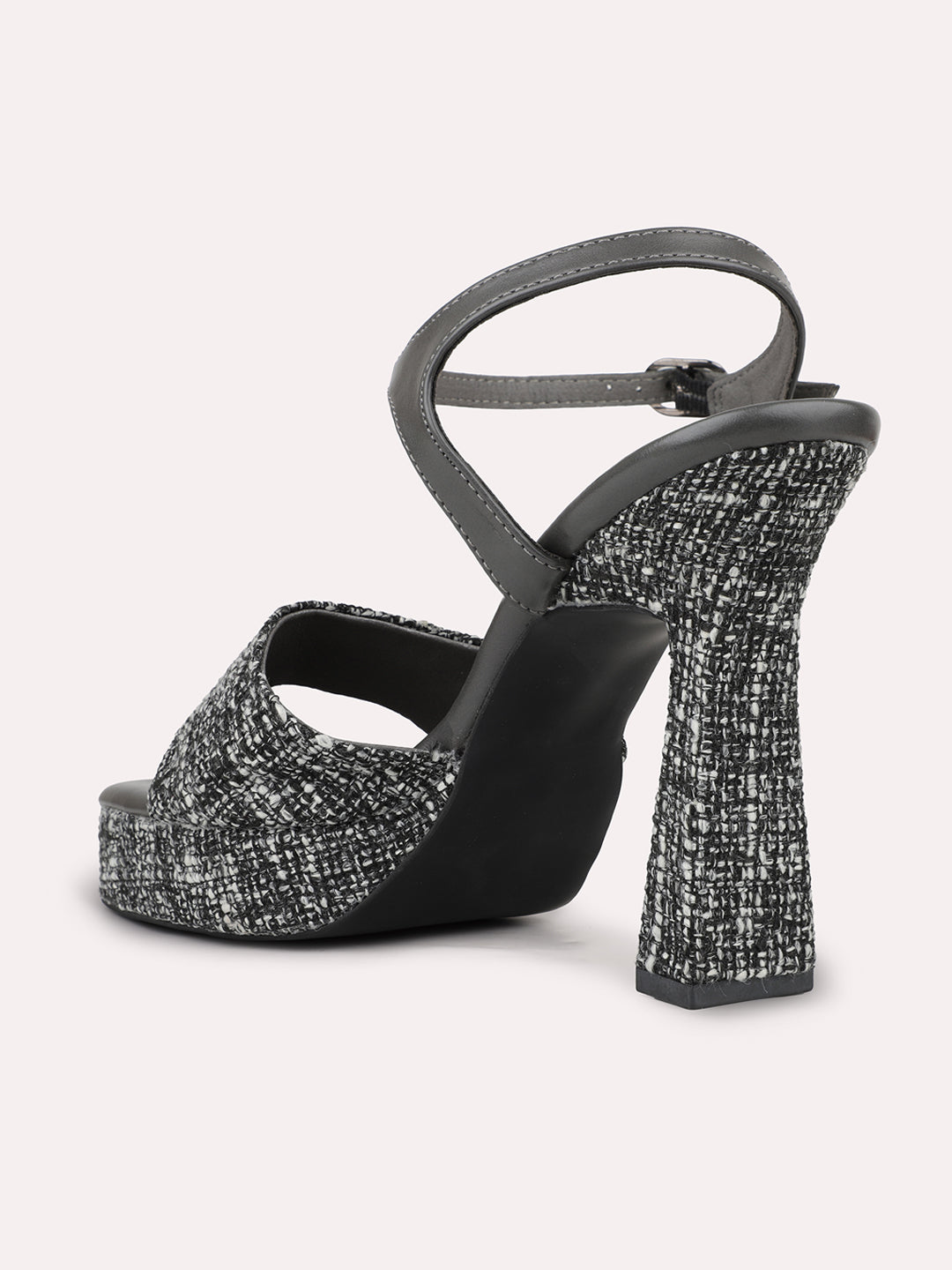 Womens Grey Party Wear Printed Round Toe Heels