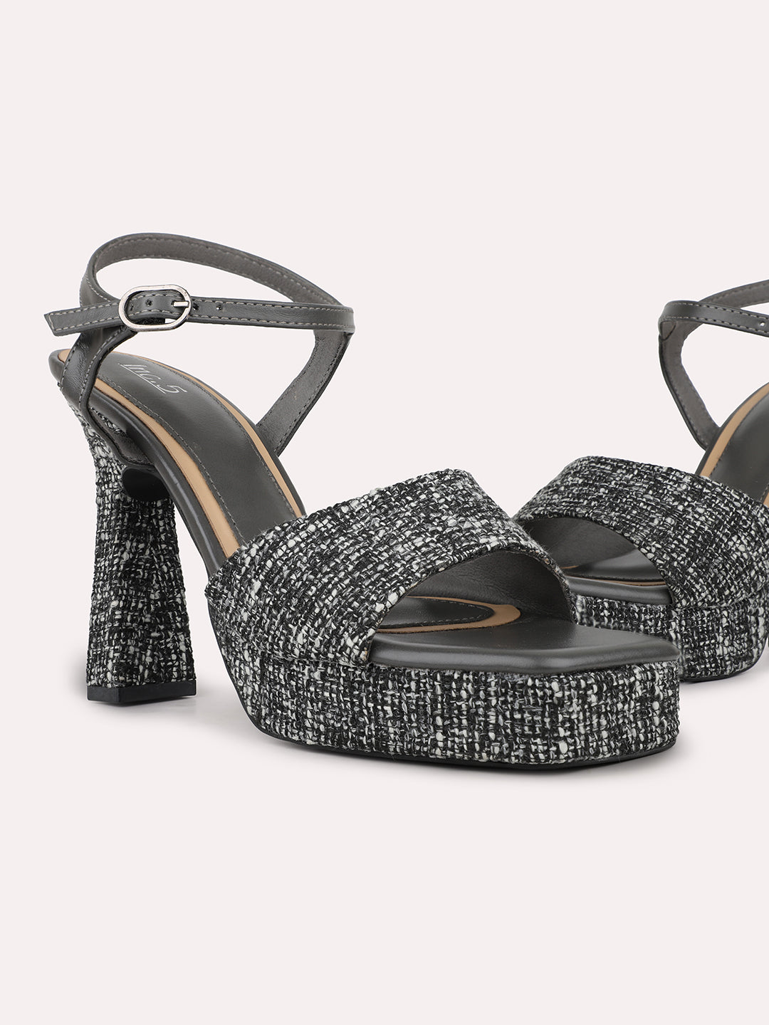 Womens Grey Party Wear Printed Round Toe Heels