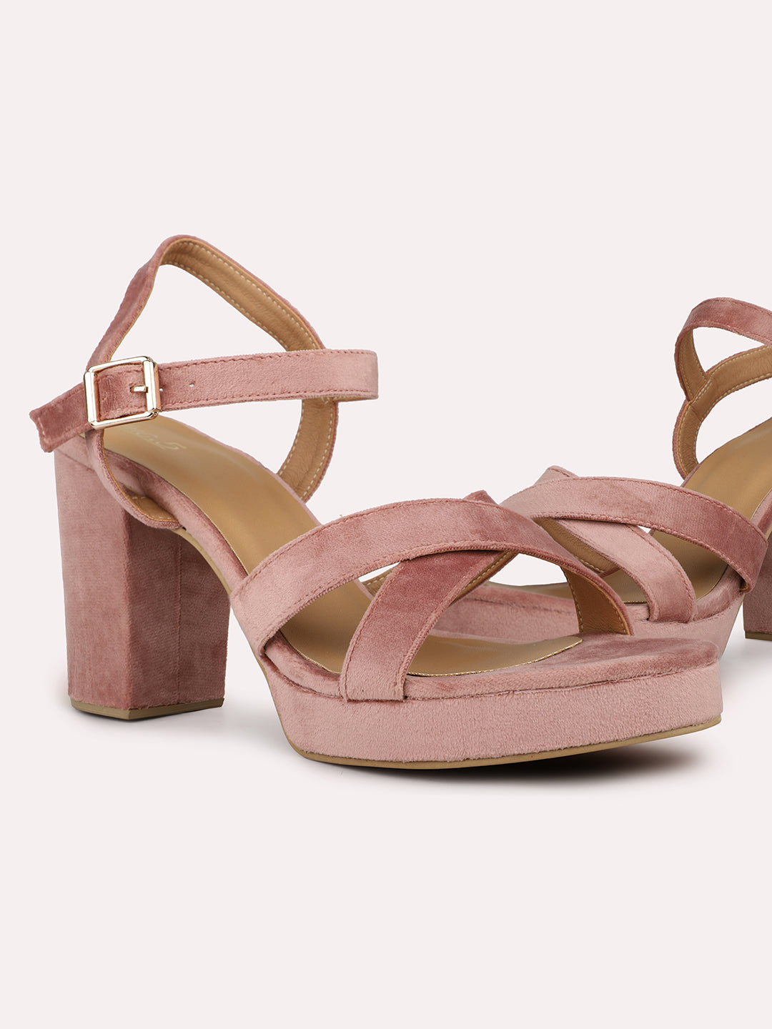 Womens Peach Party Wear Solid Round Toe Heels