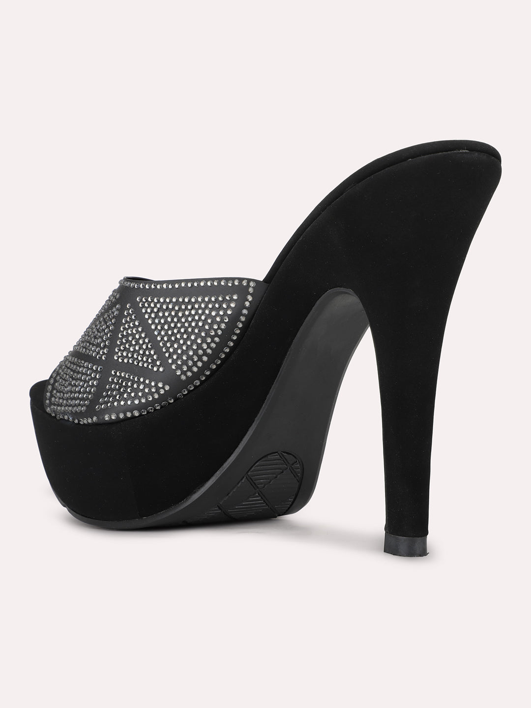 Womens Black Party Wear Solid Peep Toe High Heels