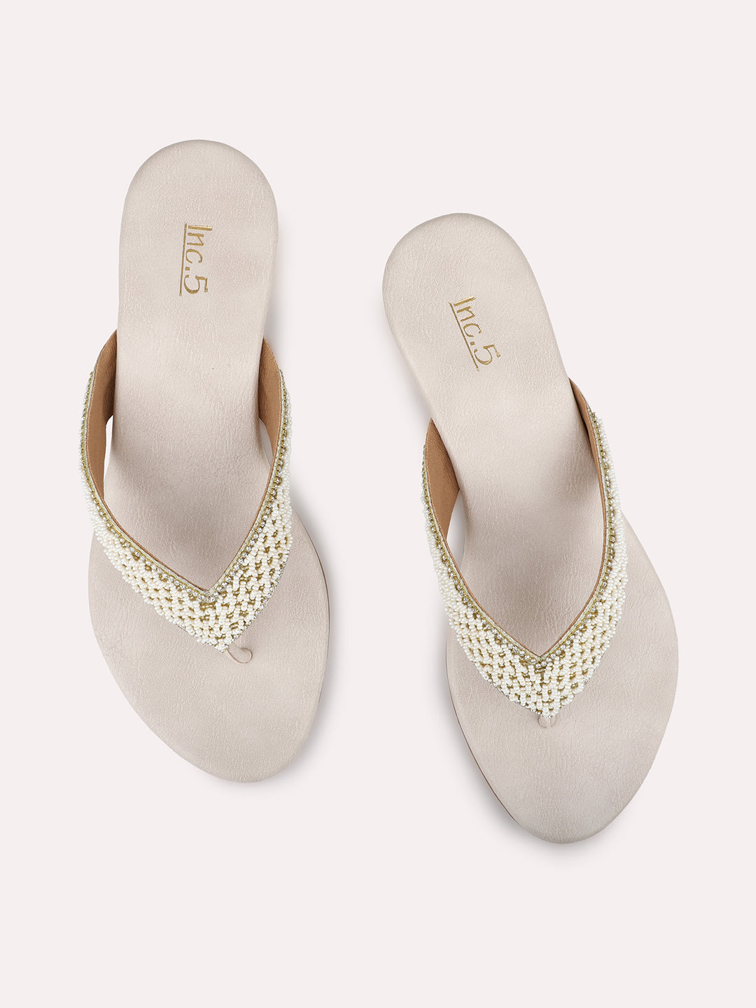 Womens Cream Casual Embellished Small Heels