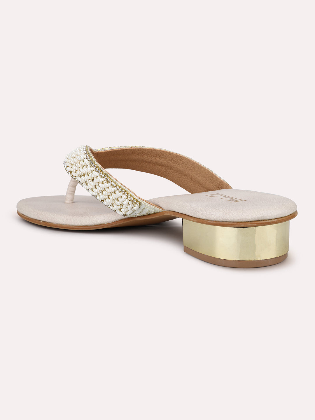 Womens Cream Casual Embellished Small Heels