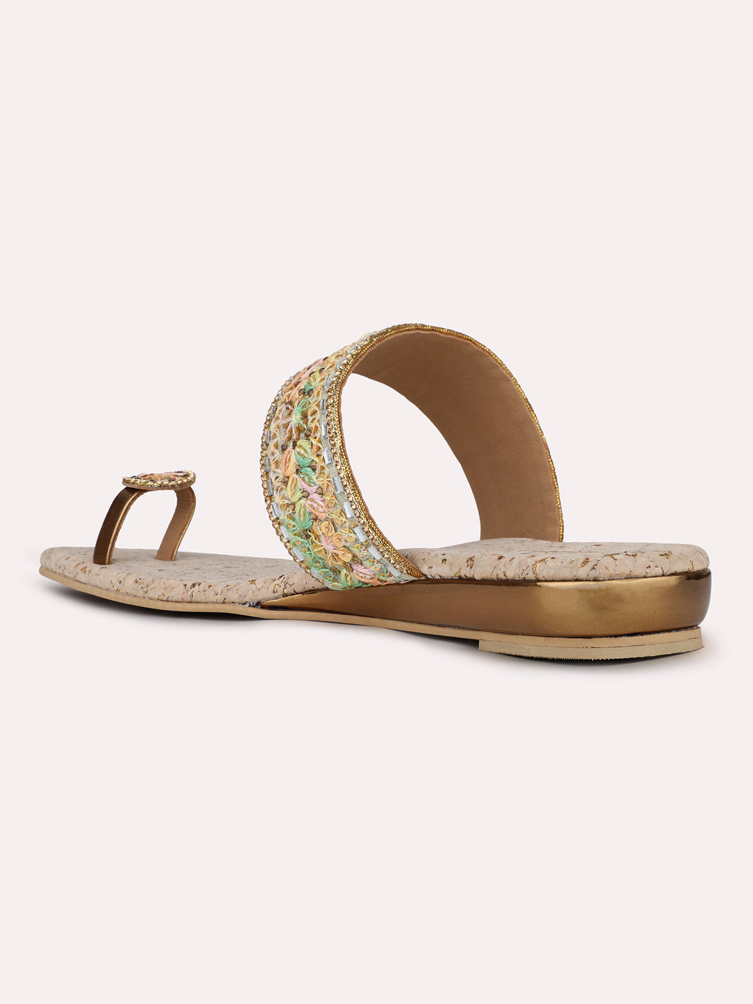 Womens Gold Ethnic Embellished Square Flats