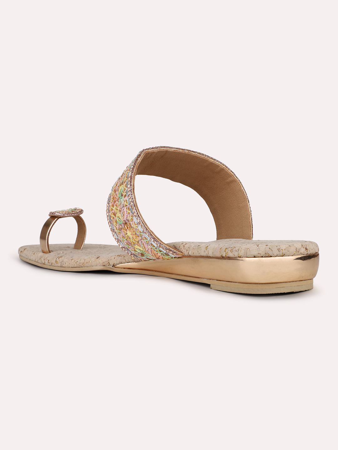 Womens Rose Gold Ethnic Embellished Square Flats