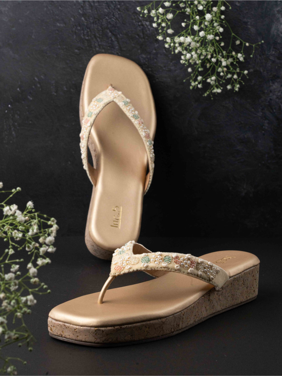 Womens Beige Ethnic Embellished Round Toe Casual Sandals