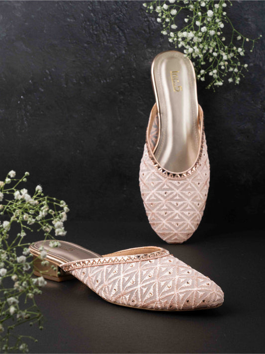 Womens Rose Gold Casual Solid Pointed Low Heel Mule