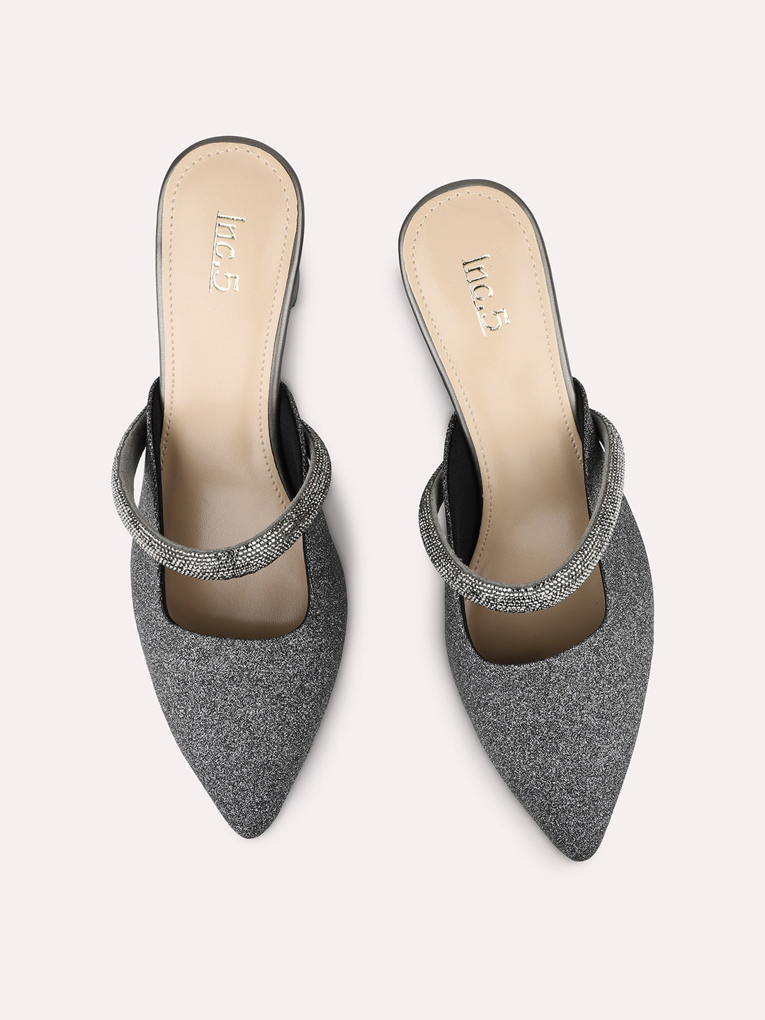 Womens Pewter Party Wear Solid Pointed Heels