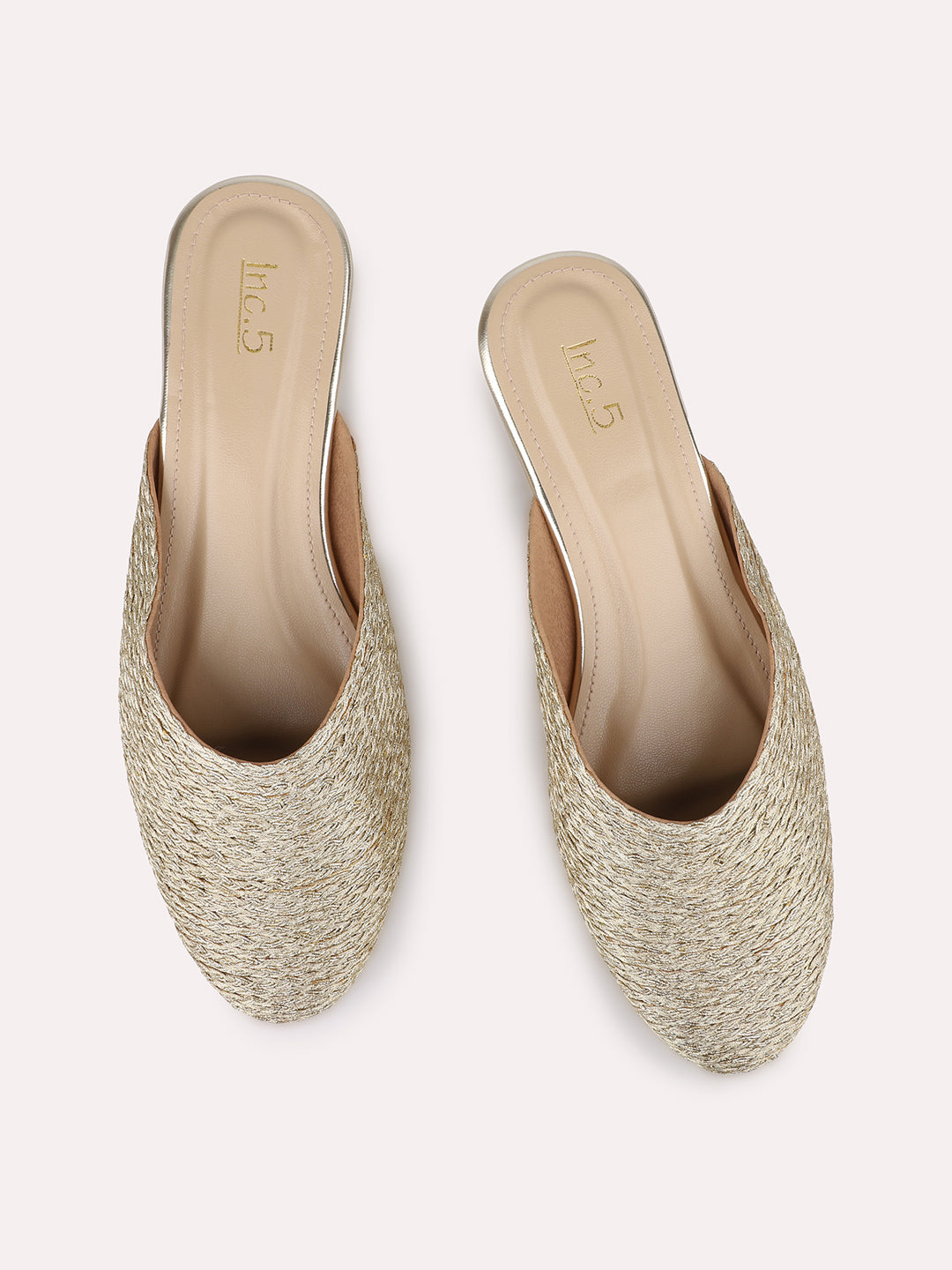 Womens Gold Party Wear Solid Heeled Mules