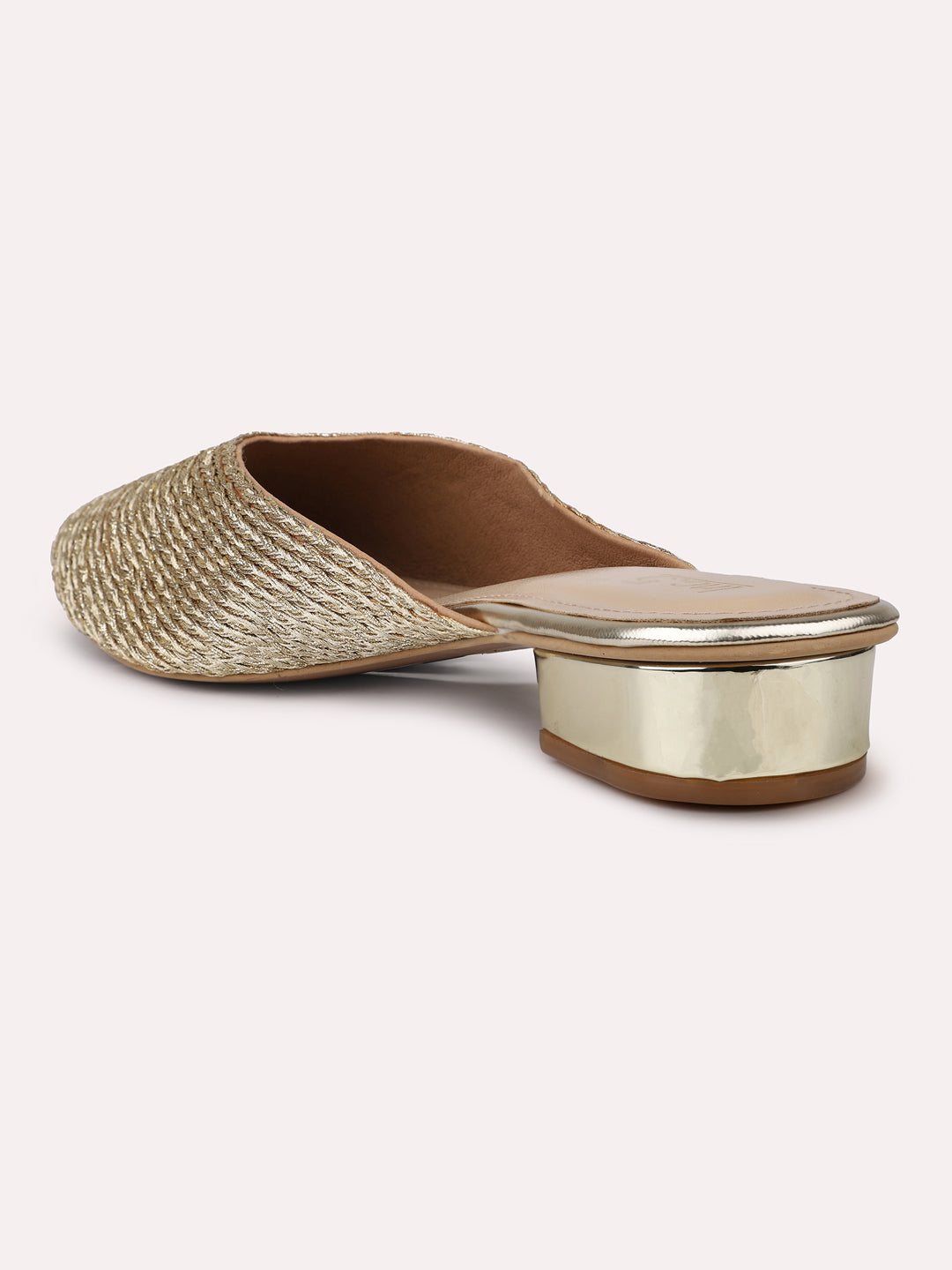 Womens Gold Party Wear Solid Heeled Mules