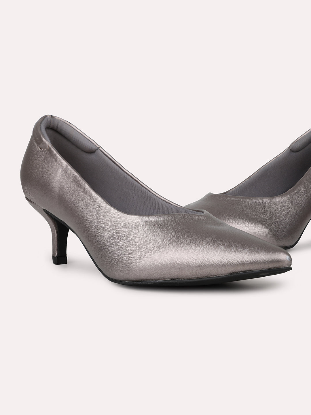 Womens Pewter Party Wear Solid Pointed Heels