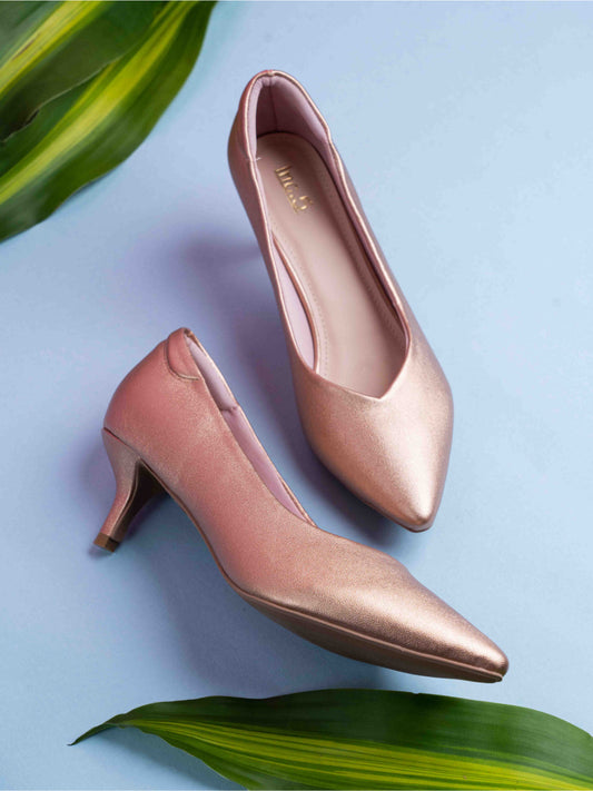 Womens Rose Gold Party Wear Solid Pointed Heels