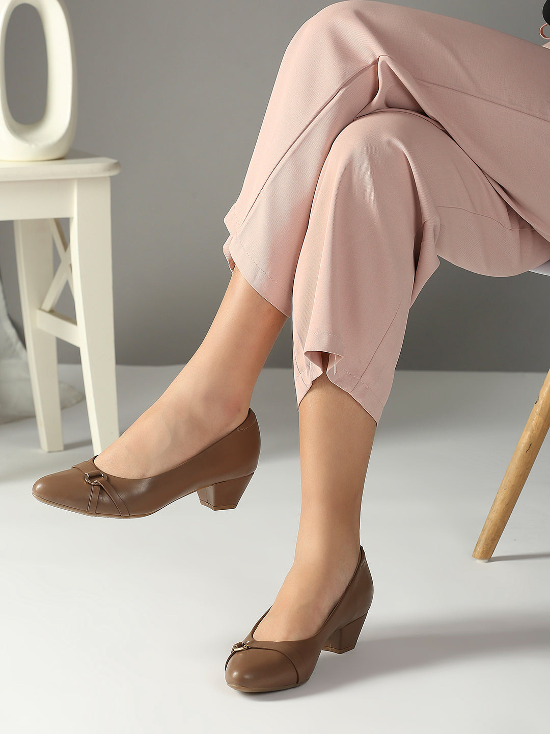 Womens Beige Party Wear Solid Pumps