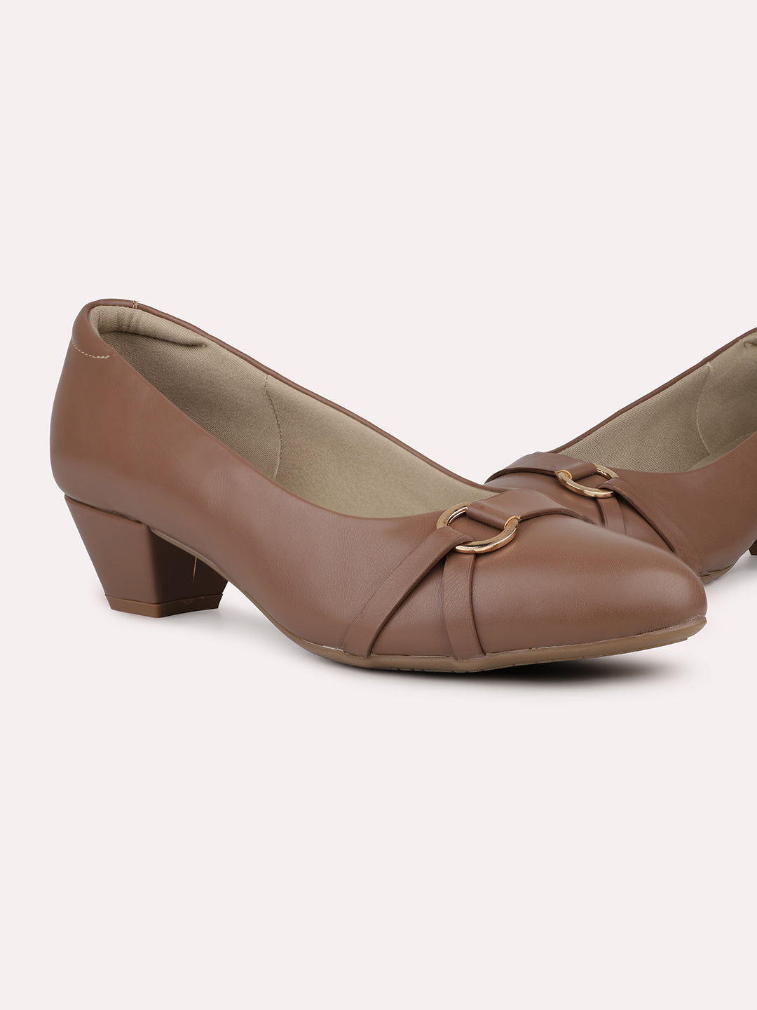 Womens Beige Party Wear Solid Pumps