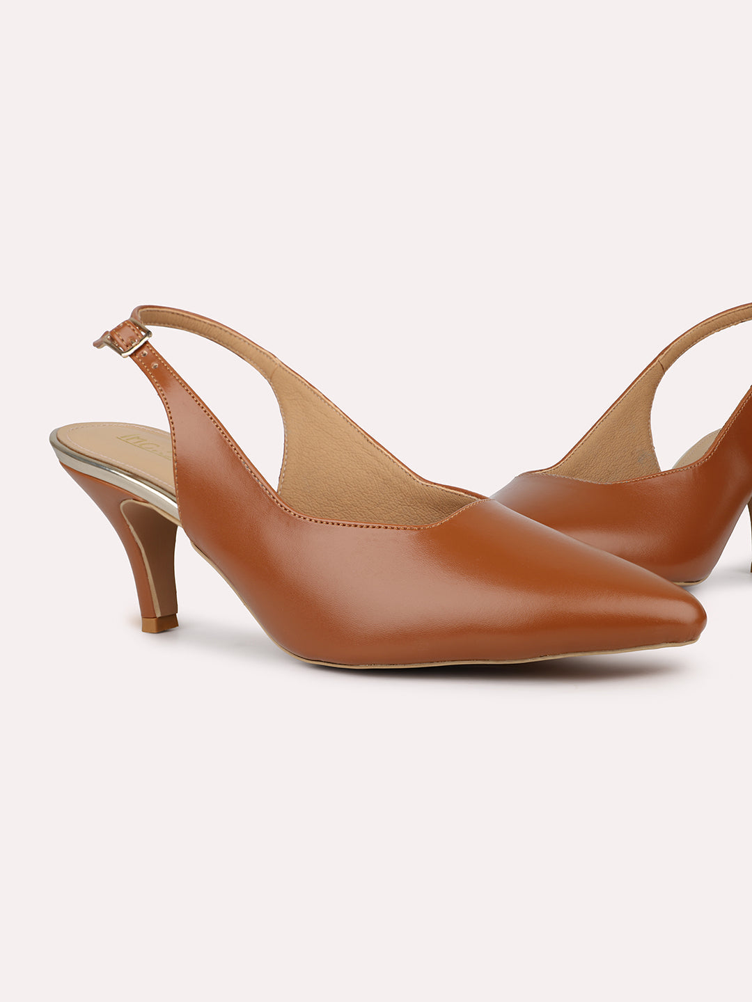 Womens Tan Party Wear Solid Pointed Heels