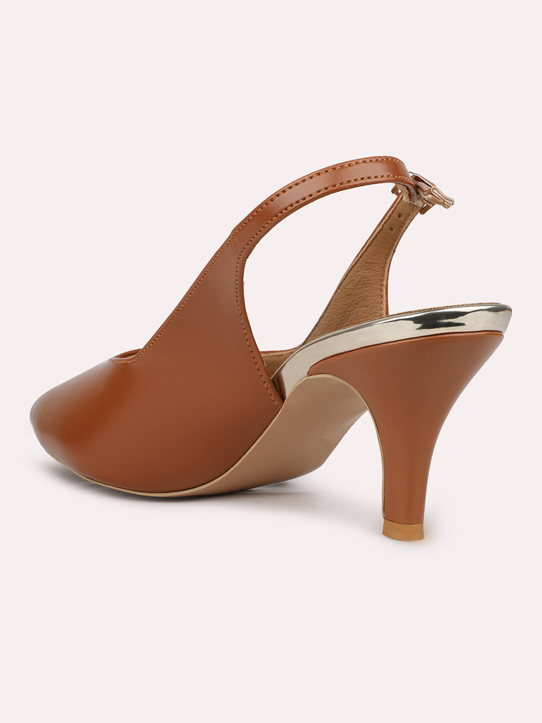 Womens Tan Party Wear Solid Pointed Heels