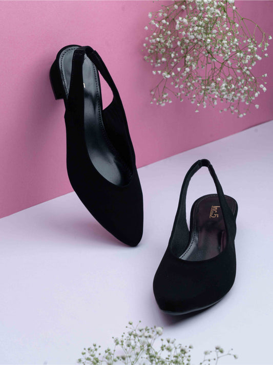 Womens Black Party Wear Solid Pointed Toe Block Heel Mules
