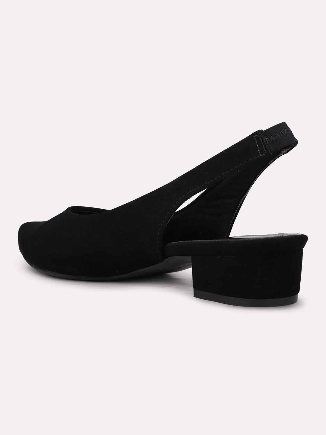 Womens Black Party Wear Solid Pointed Toe Block Heel Mule Sandals